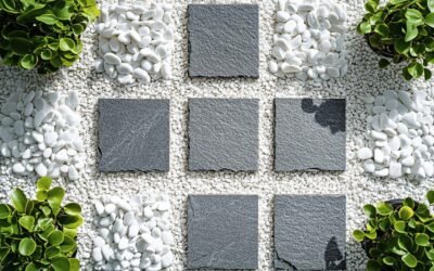 Parterre de cailloux blanc et ardoise : aménagement jardin avec graviers décoratifs