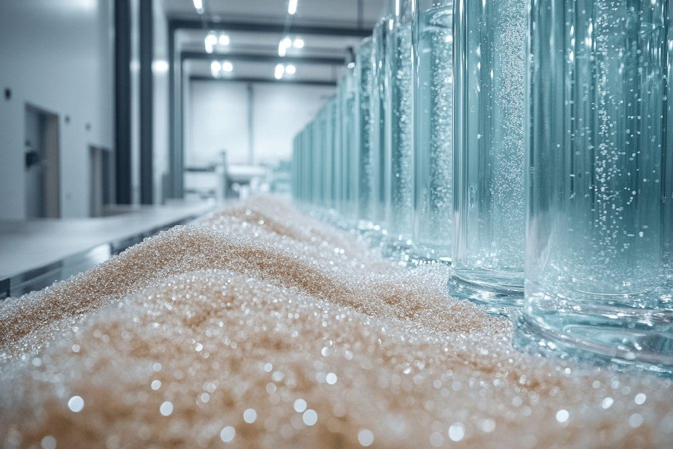 Colonnes de verre avec bulles et filtre granuleux