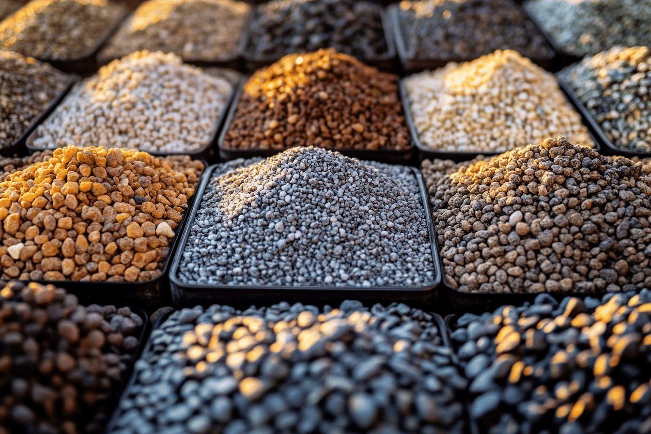 Différentes graines colorées rangées en carrés