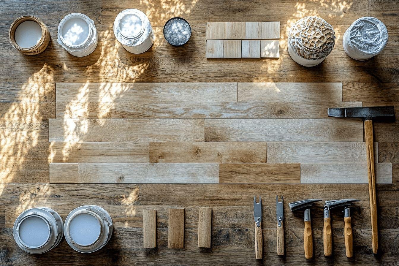 Divers outils de bois et de travail du bois sur un établi