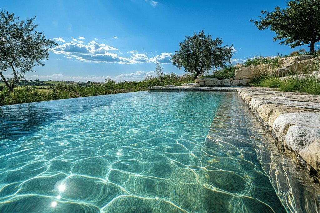 Eau cristalline et pierre dans un paysage verdoyant