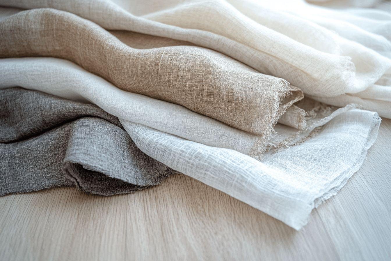 Tissus de lin beige et gris pliés délicatement