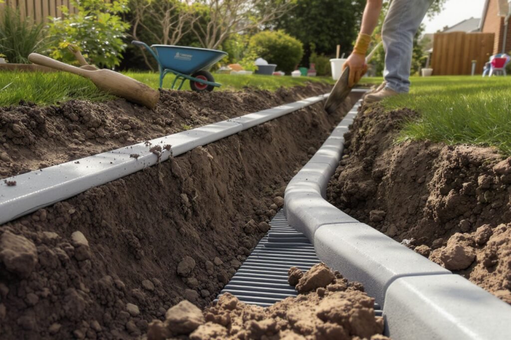 Pose caniveau jardin