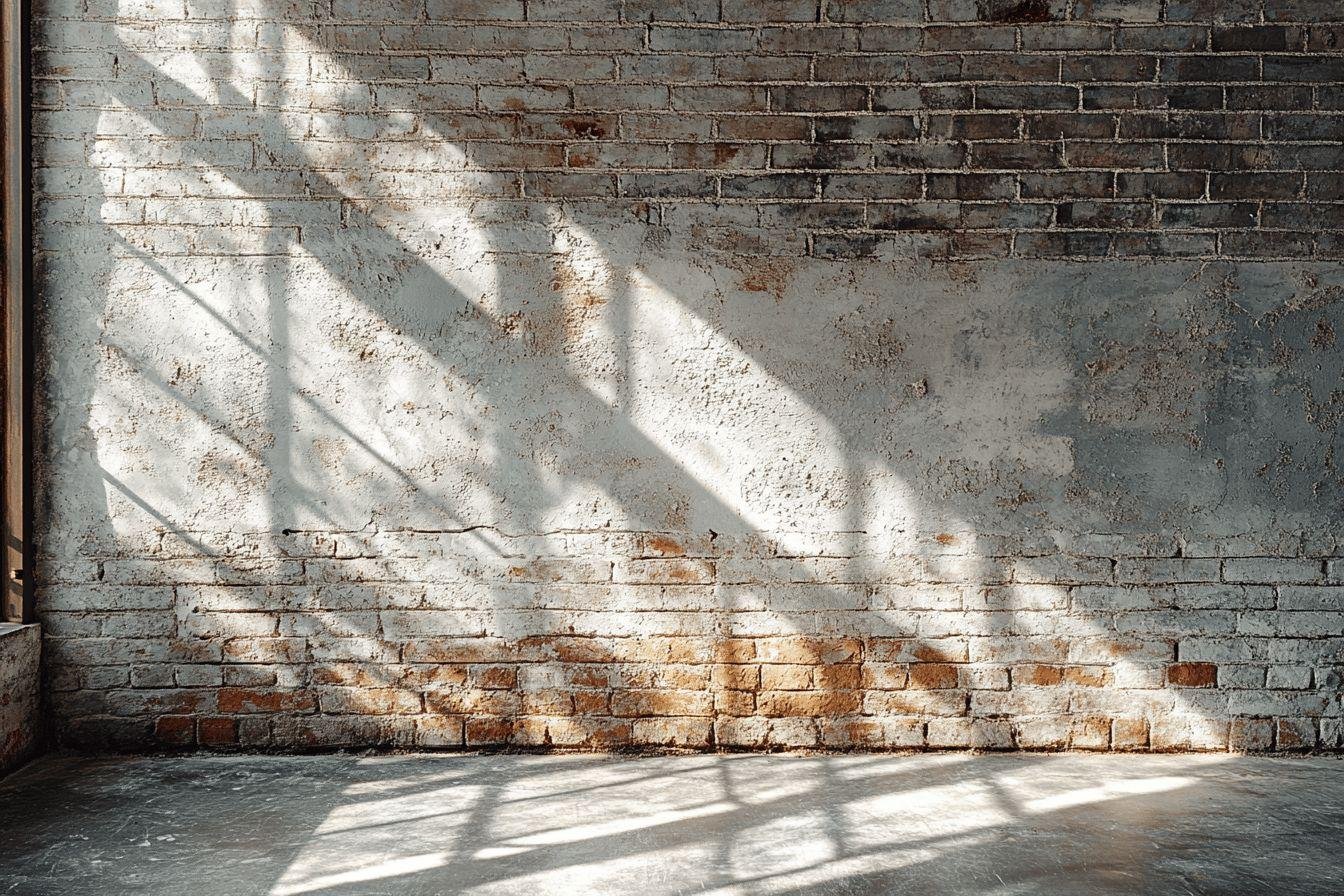Mur en briques anciennes avec jeu d'ombres et lumière