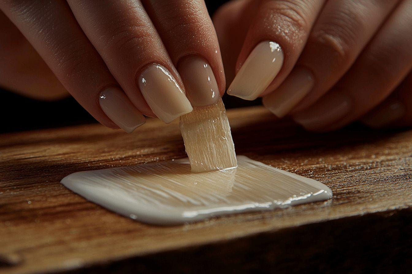 Main tenant un pinceau étalant de la peinture blanche