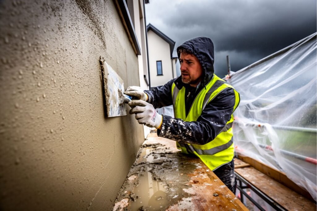 Appliquer de l'enduit par temps humide