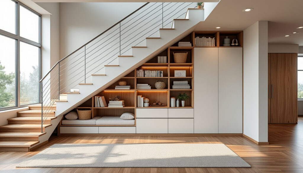 découvrez des idées pratiques pour aménager l’espace sous un escalier ouvert et optimiser votre rangement avec des solutions astucieuses et design.