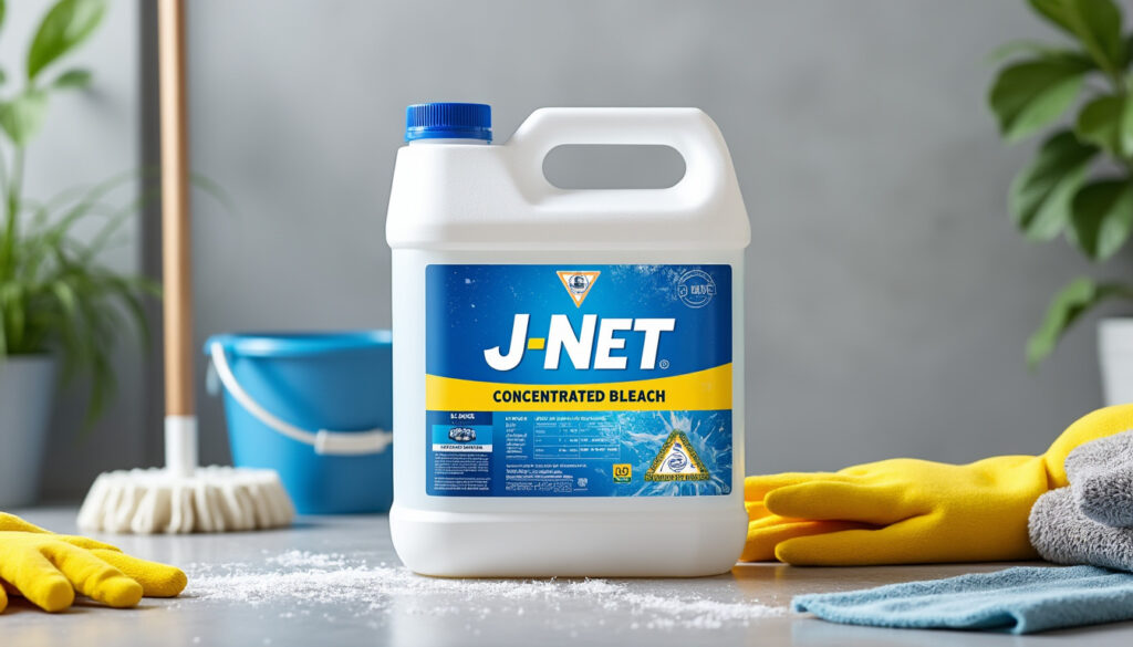 eau de javel j-net concentrée en bidon de 5l, idéale pour les gros travaux. puissant et efficace pour désinfecter et nettoyer en profondeur.